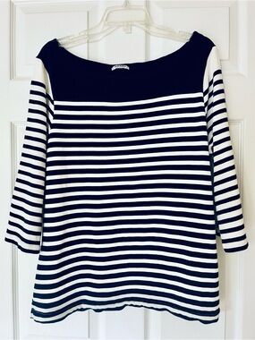 Old Navy Breton Stripe Boatneck Top Navy White 3/4 Sleeve